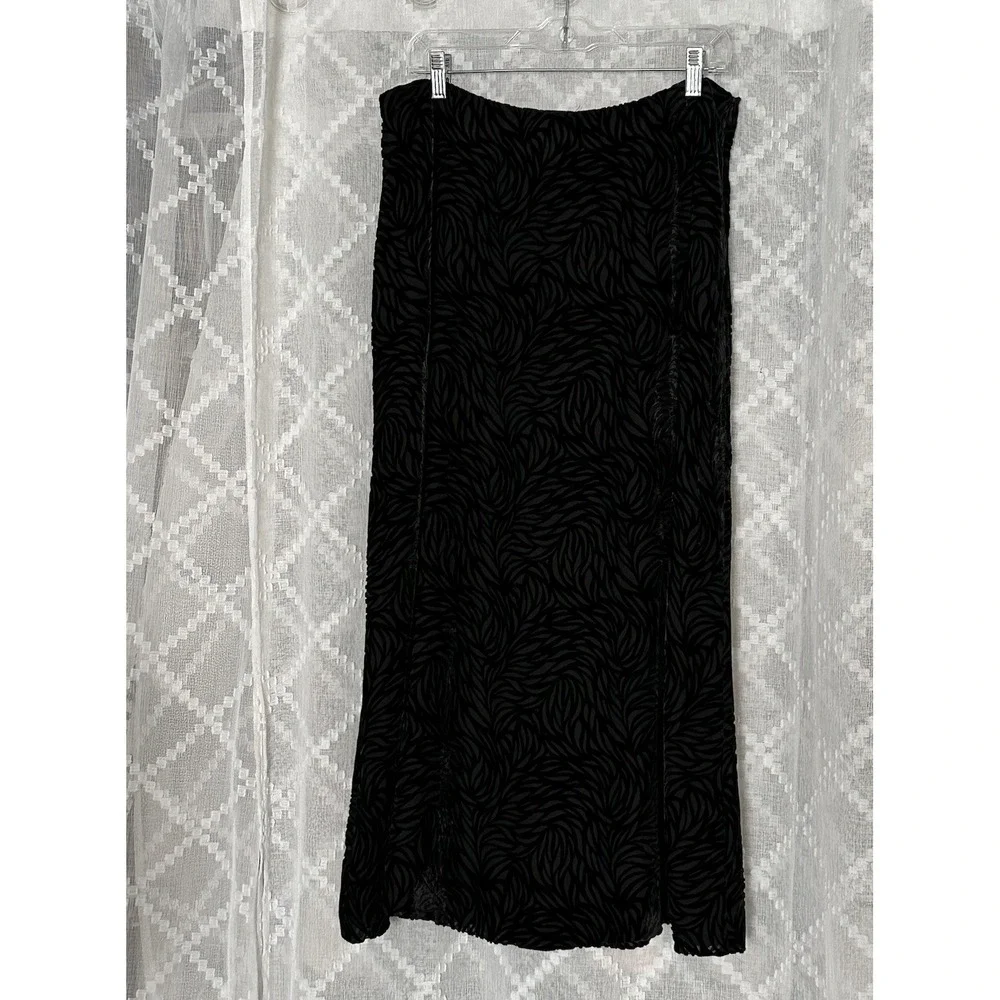Vintage Rena Rowan Burnout Velvet Black Midi Skirt‎ Sz 16 Dark Floral Whimsigoth